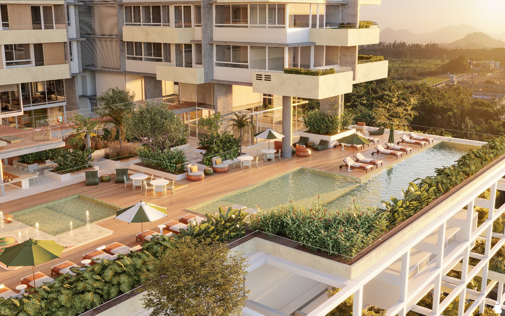 Piscinas externas e área de convivência do Vitta 27